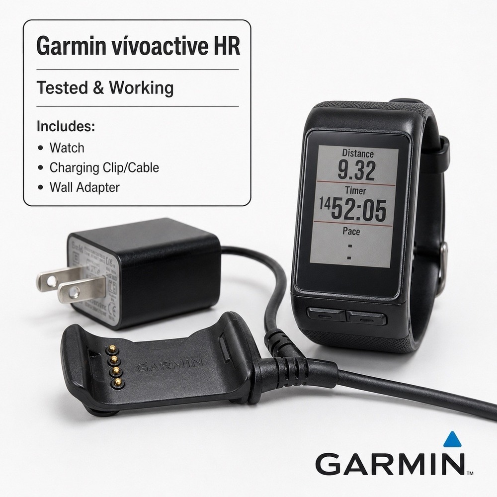 Garmin Vivoactive HR Heart Rate Monitor Regular Size Sport Watch Black + Charger